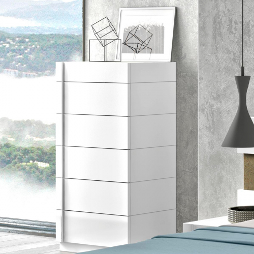 Amora 6 Drawer Chest in White Lacquer