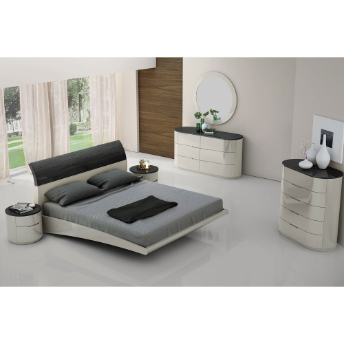 Amsterdam 6 Piece Queen Bedroom Set in Dark Grey Walnut Veneer & Light Grey Lacquer