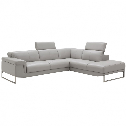 Athena Sectional Sofa w/ Right Facing Chaise in Light Grey Leather