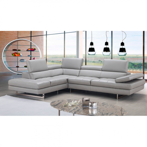 Aurora Italian Leather Sectional in Light Grey w/ Left Facing Chaise