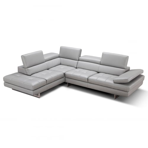 Aurora Italian Leather Sectional in Light Grey w/ Left Facing Chaise