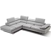 Aurora Italian Leather Sectional in Light Grey w/ Left Facing Chaise