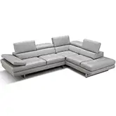 Aurora Italian Leather Sectional in Light Grey w/ Right Facing Chaise