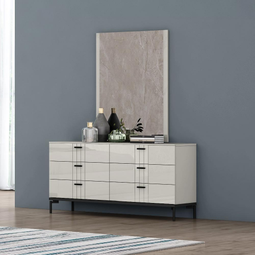 Bella Dresser & Mirror in Gloss Grey Lacquer