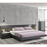 Braga King Bed in Grey Lacquer with Stone Veneer Insets