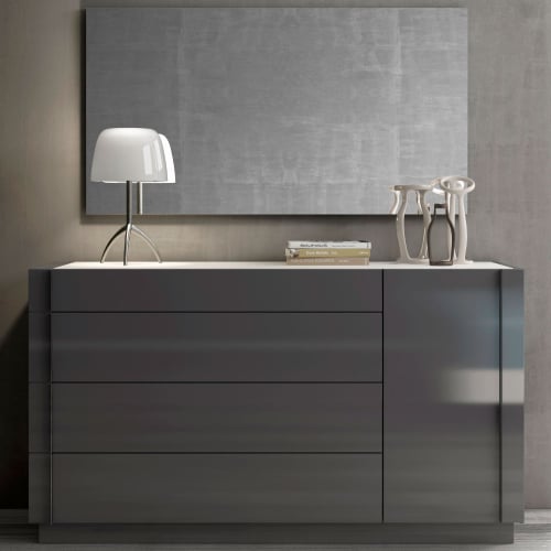 Braga Dresser & Mirror Set in Grey Lacquer & Glass