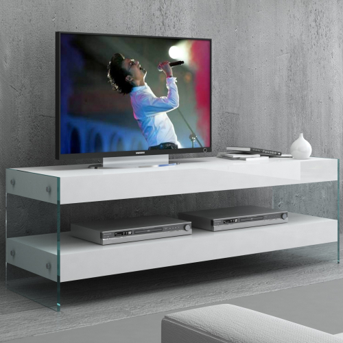 Cloud 59" TV Stand in High Gloss White & Tempered Glass