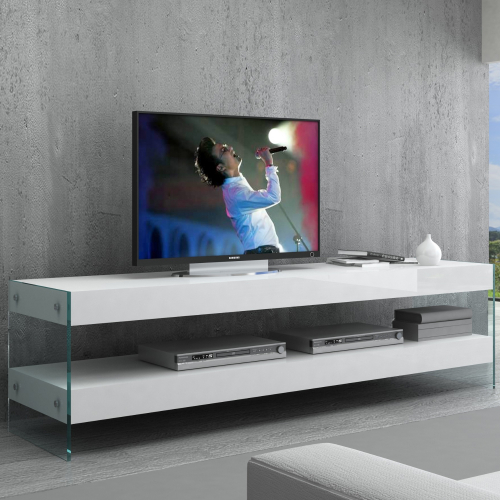 Cloud 72" TV Stand in High Gloss White & Tempered Glass