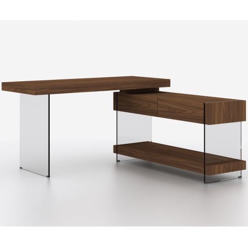 Elm Desk in Walnut Veneer & Tempered Glass