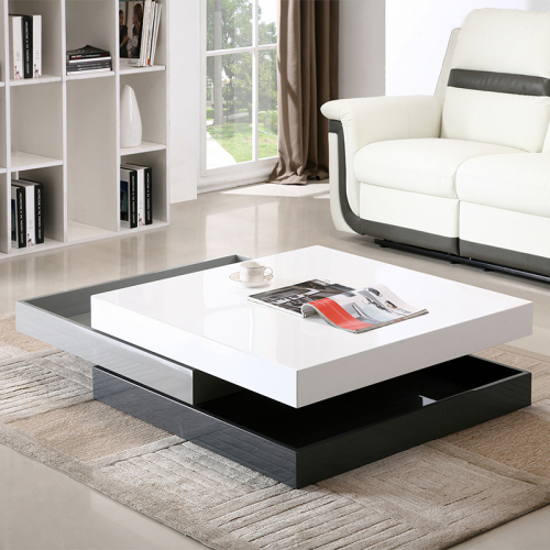 Modern Rotary Coffee Table in White, Grey, & Dark Grey Lacquer