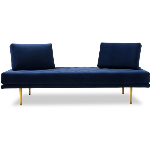 Caesar Sofa Bed in Tufted Blue Fabric on Gold Legs