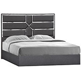 Da Vinci King Bed in Charcoal Grey Fabric & Mirrored Metal