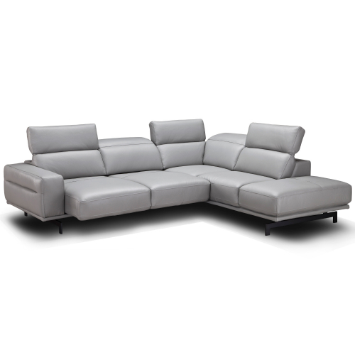 Davenport Sectional Sofa w/ Right Facing Chaise in Light Grey Top Grain Leather