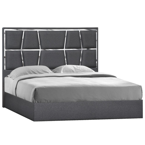 Degas King Bed in Charcoal Grey Fabric & Mirrored Metal