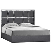 Degas King Bed in Charcoal Grey Fabric & Mirrored Metal