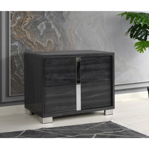 Giulia Left & Right Nightstand Set in Gloss Gray & Metal