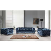 Glitz 3 Piece Sofa Set in Tufted Royal Blue Velour