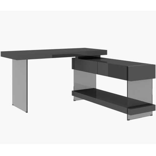 Cloud Desk in High Gloss Grey & Tempered Glass