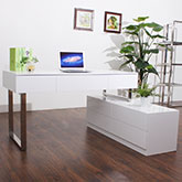 KD12 Office Desk in Matte White & Stainless Steel