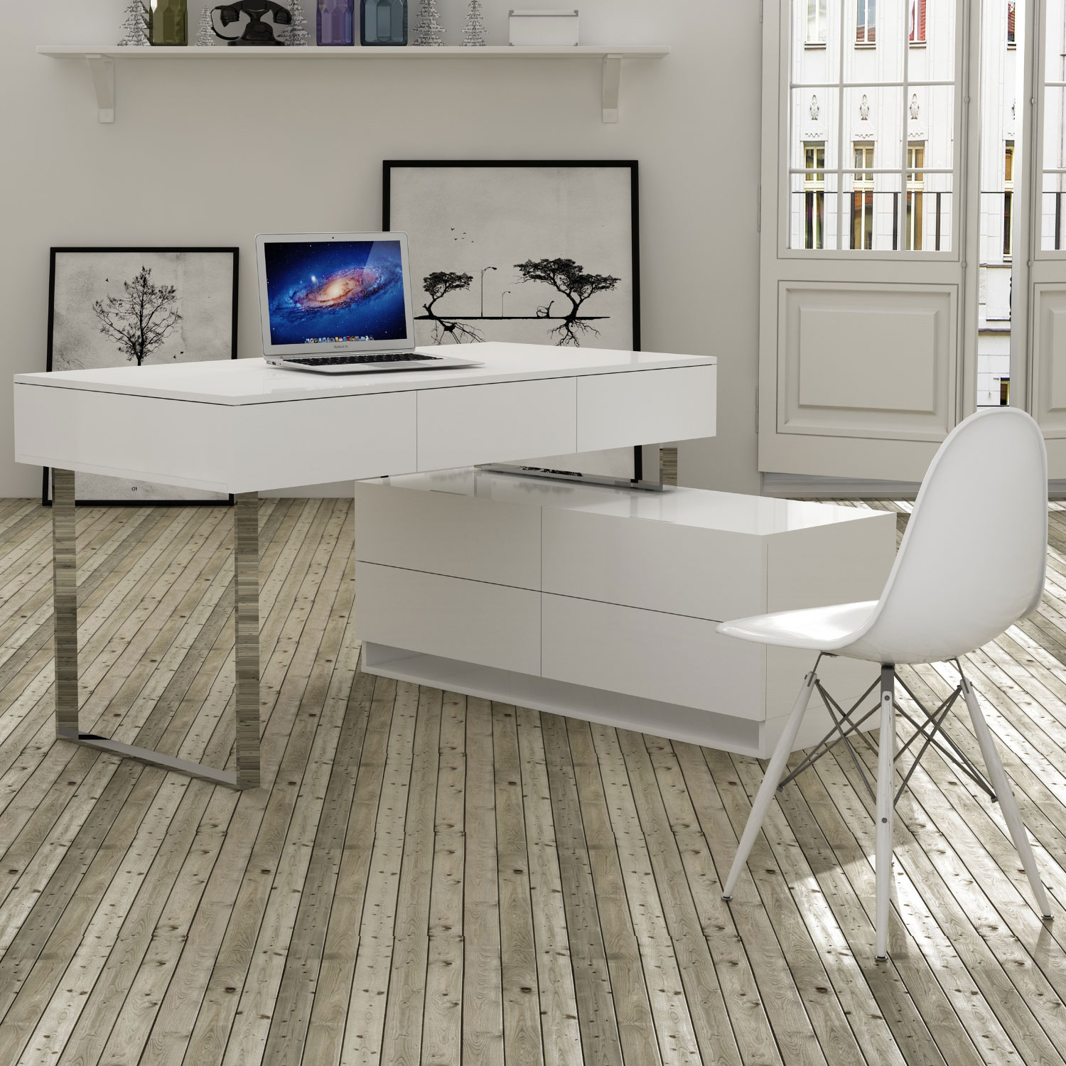 KD002 Modern Office Desk by J&M in White Matte