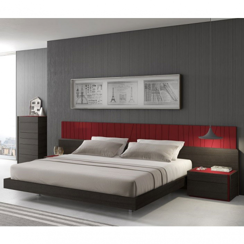 Lagos Queen Bed in Red Gloss Lacquer & Wenge Veneer