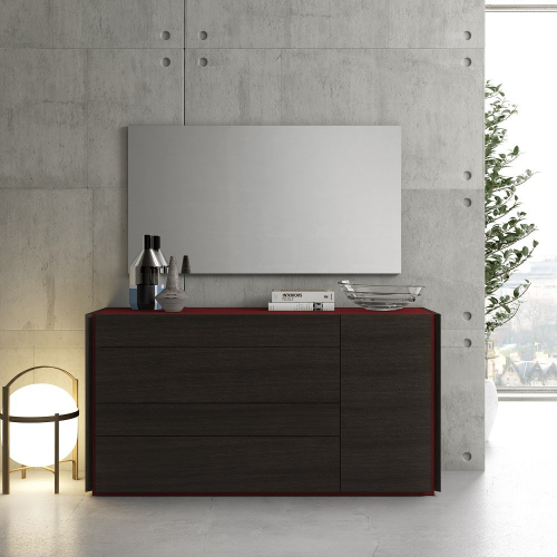 Lagos Dresser & Mirror Set in Red Gloss Lacquer & Wenge Veneer