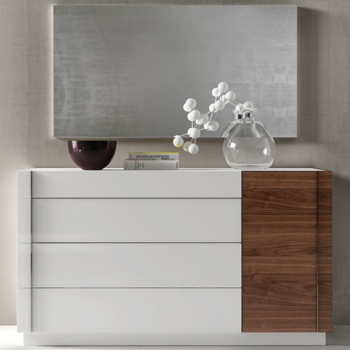 Lisbon Dresser & Mirror Set in Walnut, White, White Glass & Glass