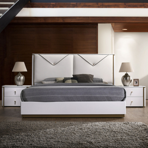 Lucera King Bed in White w/ Leatherette Headboard