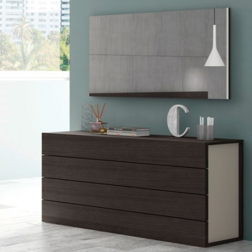 Maia Dresser & Mirror Set in Wenge Veneer, Light Grey Lacquer & Glass