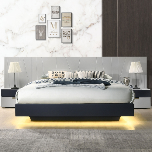 Marsala King Bed in Light Grey & Navy Lacquer