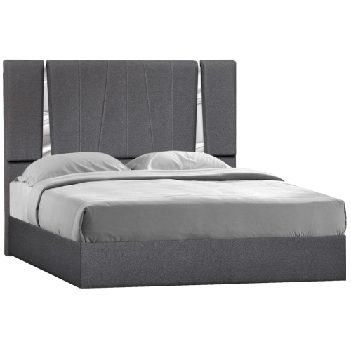 Matisse King Bed in Charcoal Grey Fabric & Mirrored Metal