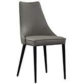 Milano Dining Chair in Light Grey Leather with Black Metal Legs (Set of 2)