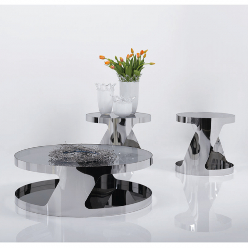 Amore Modern End Table in Chrome w/ Black Glass Top