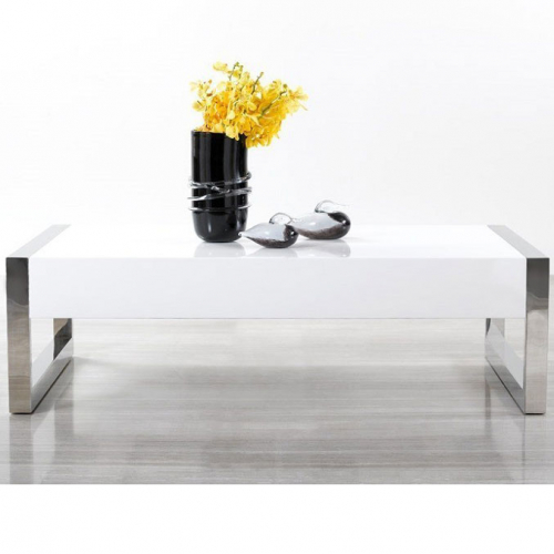 Modern Coffee Table 115A in Gloss White & Chrome