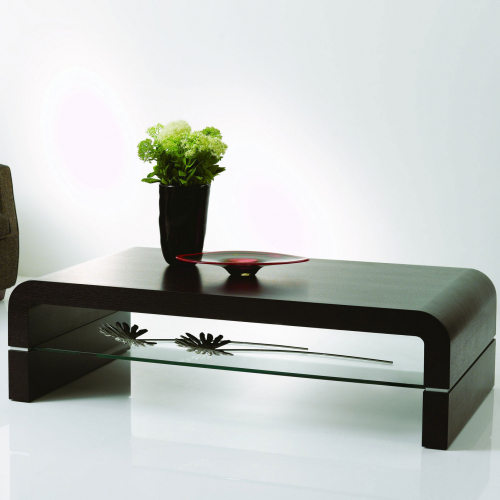 Modern Coffee Table 690 in Dark Oak Veneer & Glass