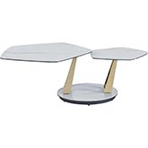 Orleans Coffee Table in Gloss White & Brown Ceramic & Polished Brass