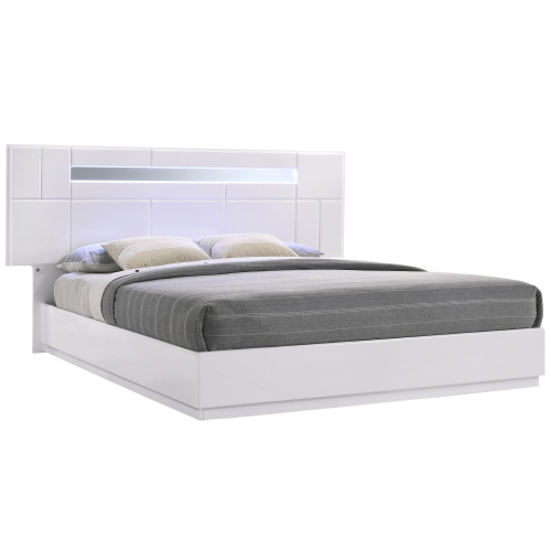 Palermo King Bed in White Lacquer, Mirror, & Chrome