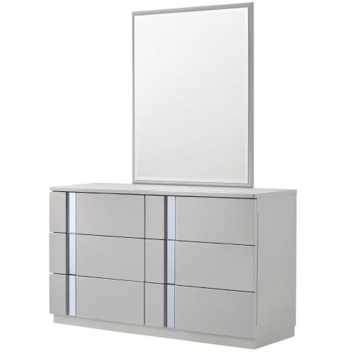 Palermo Grey Dresser & Mirror in Grey Lacquer & Chrome