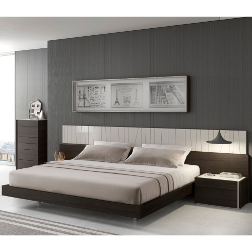 Porto King Bed in Wenge Wood Veneer & Light Grey Lacquer