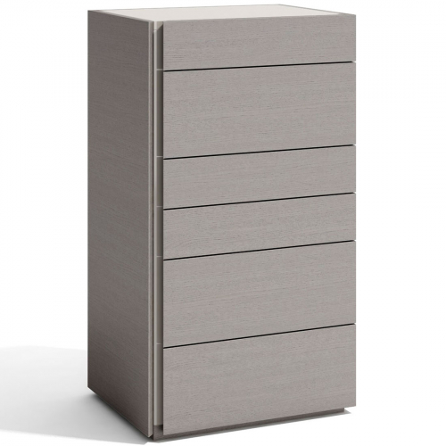 Porto 6 Drawer Chest in Grey Wood Veneer & Light Grey Lacquer