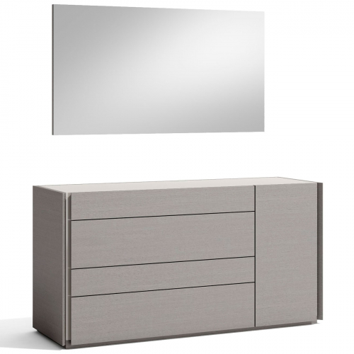 Porto Dresser & Mirror Set n Grey Wood Veneer & Light Grey Lacquer