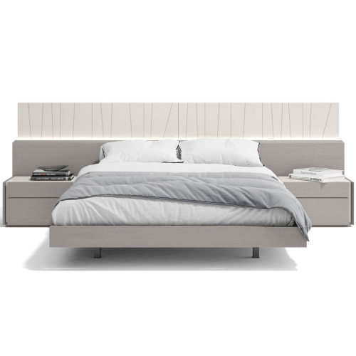 Porto Queen Bed in Grey Wood Veneer & Light Grey Lacquer