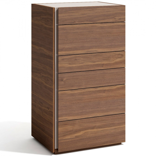 Porto 6 Drawer Chest in Walnut Veneer & Light Grey Lacquer