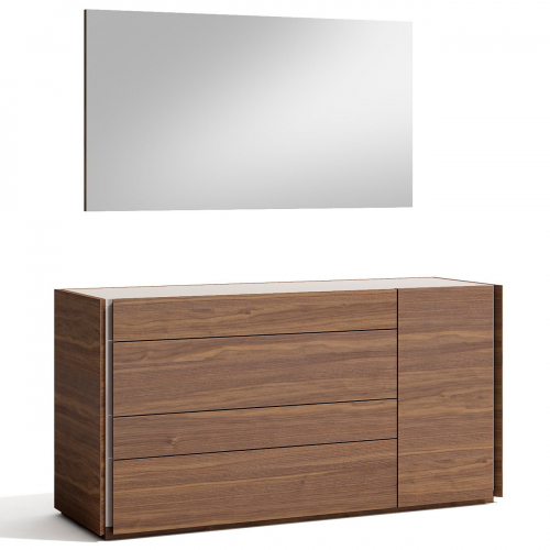 Porto Dresser & Mirror Set in Walnut Veneer & Light Grey Lacquer