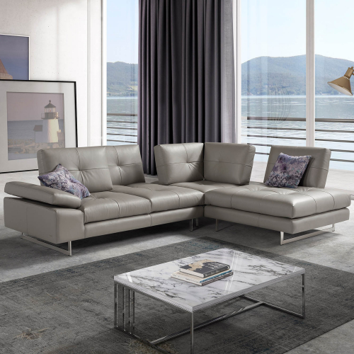 Prive Right Hand Facing Sectional Sofa in Tufted Top Grain Italian Grey Leather