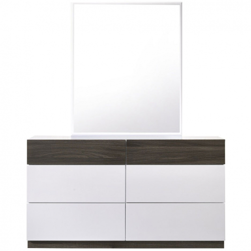 Sanremo B Dresser & Mirror in High Gloss White Lacquer & Walnut Veneer