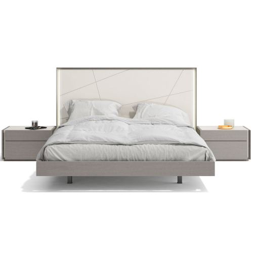 Sintra King Bed in Grey Wood Veneer & Light Grey Lacquer