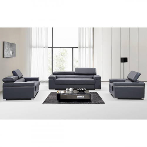 Soho Modern Livingroom Set, Sofa, Loveseat & Arm Chair in Grey Leather