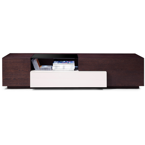 70" Contemporary TV Stand in Brown Oak & Grey Lacquer