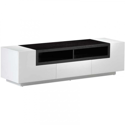 65" Contemporary TV Stand in White Lacquer & Dark Oak